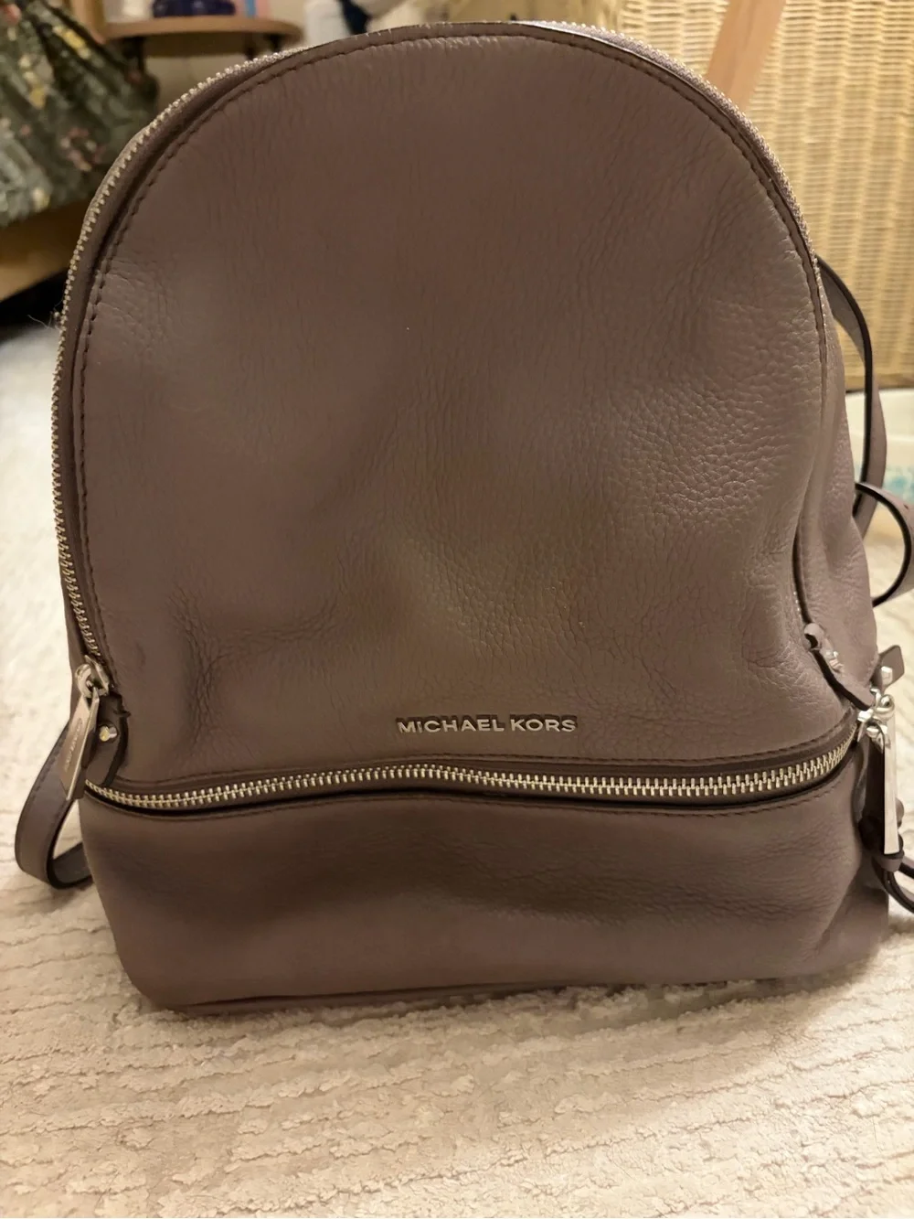 Michael Kors Men’s Pebbled Leather Backpack in Taupe Gray